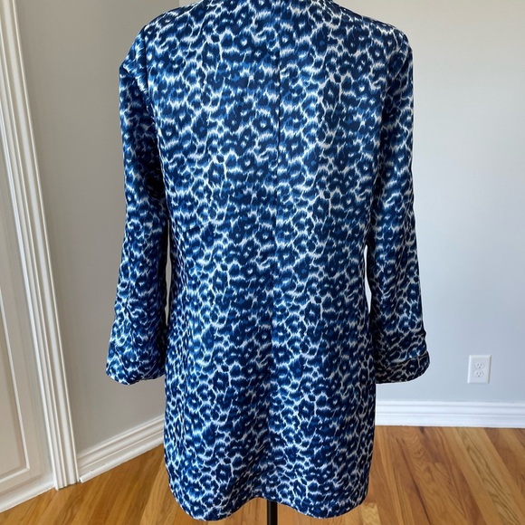 Dennis by Dennis Basso blue and leopard cheetah reversible dress coat size S - Picture 13 of 16